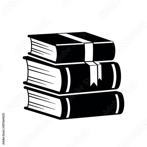 Stack of three books with a bookmark and ribbon.