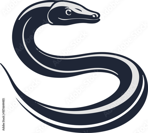  Minimal vector sticker of an eel in curved motion, flowing silhouette, clean outline, flat design, white background, power and movement branding 1