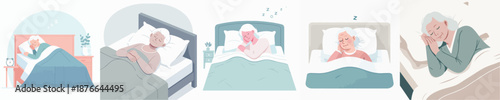 Vector Illustration of a Elderly Woman Sleeping on a Bed