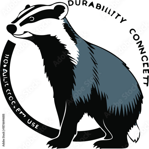 Minimalist vector sticker of a badger side view, strong low silhouette, clean bold outline, flat design, white background, durability concept use 1
