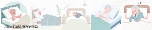 Vector Illustration of a Elderly Woman Sleeping on a Bed