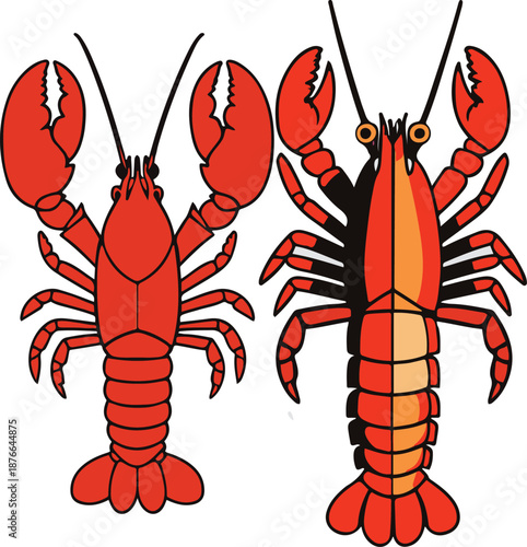 Minimalist vector sticker of a lobster top view, segmented body simplified, clean outline, flat modern style, white background, gourmet branding 1