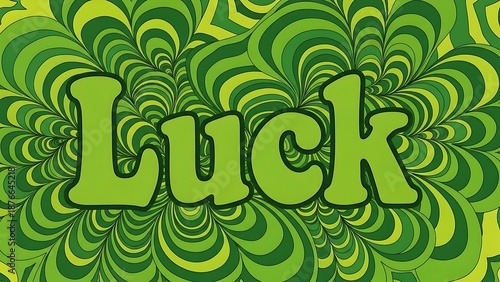 St Patrick's Day, Green psychedelic pattern with the word Luck background
