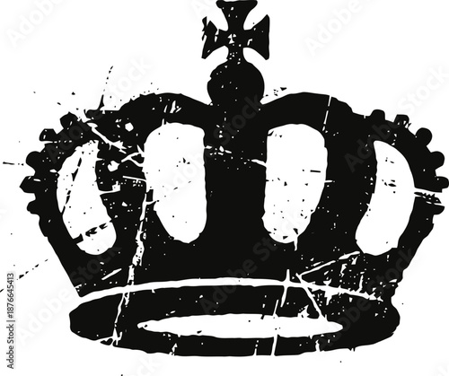 Grunge black crown silhouette with distressed texture and royal design elements