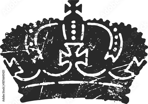 Vintage distressed royal crown silhouette with ornamental details and aged texture