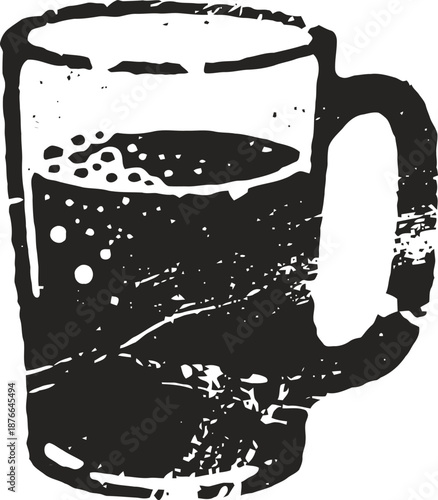 Glass mug filled with dark frothy beer with handle, beverage for drinking and refreshment