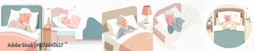 Vector Illustration of a Elderly Woman Sleeping on a Bed