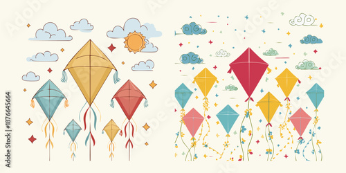 Colorful Kites in the Sky: A vibrant array of kites soar through the sky, bringing joy and a sense of wonder. representing Makar Sankranti.