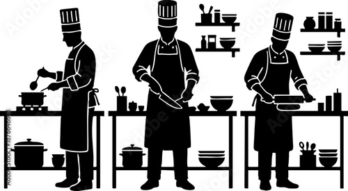 Professional Chef Cooking and Preparation Action Silhouettes