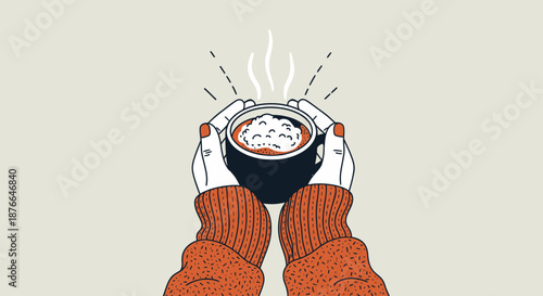 Cozy Hands Holding a Warm Bowl of Soup on a Cold Day.