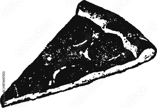 Slice of pizza with melted cheese and crust, black and white illustration