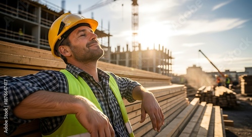 Construction Worker Enjoying a Break in the Sun on Site.