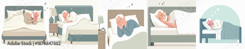 Vector Illustration of a Elderly Man Sleeping on a Bed