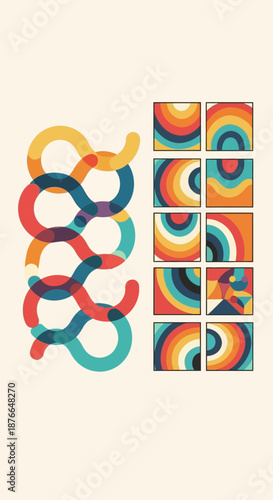 Vibrant abstract shapes and colorful patterns in a modern design.