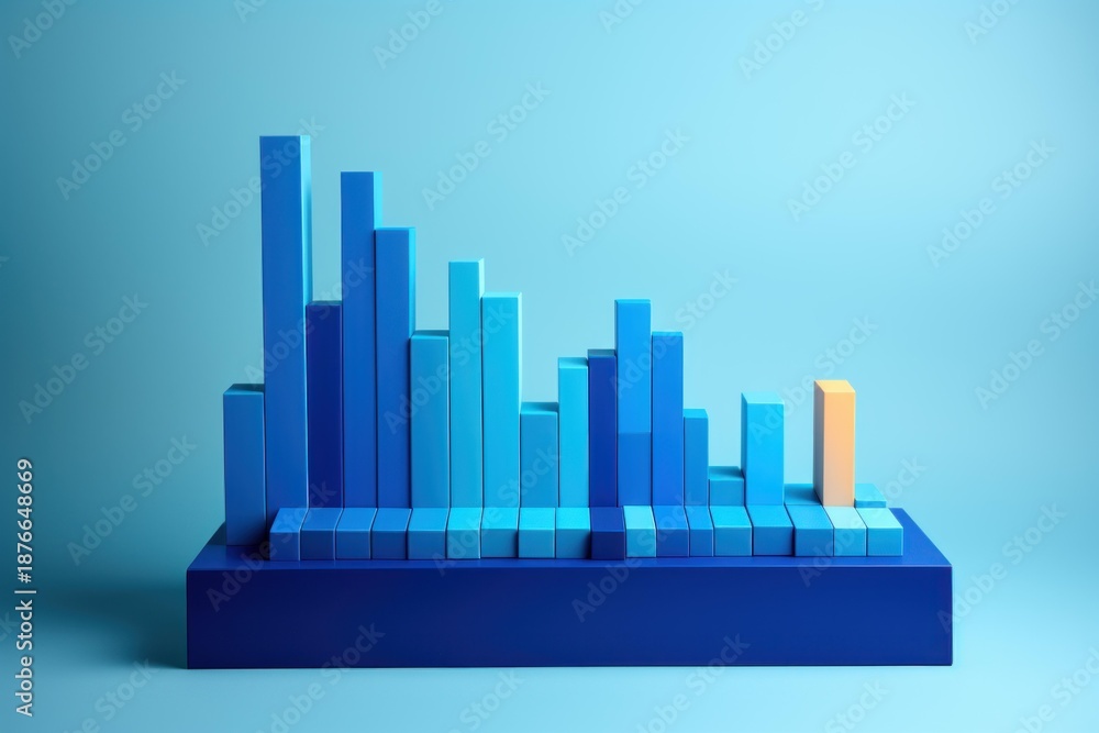 Fototapeta premium Blue bar chart visualizes statistics and financial data, with one bar highlighted in orange