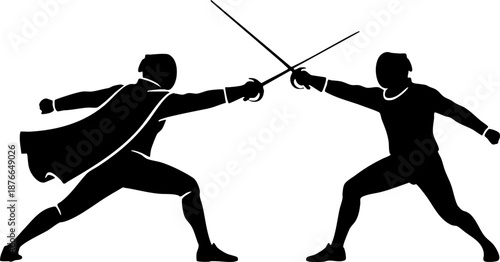 Two Fencers Dueling Silhouette Vector Graphic