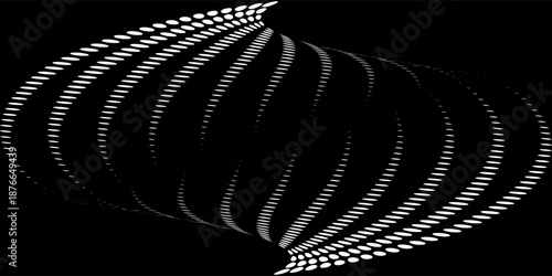 Math flow template for presentation. Light-emitting lines highlighting the regularity in the space of particles. Ordered sinusoidal science. Processing a large data stream