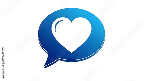 Blue Speech Bubble with White Heart Icon Vector