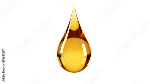 Single Golden Oil Drop Isolated on White Background