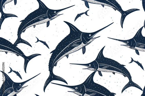 Vivid Hand Drawn Swordfish Silhouette Pattern Viv