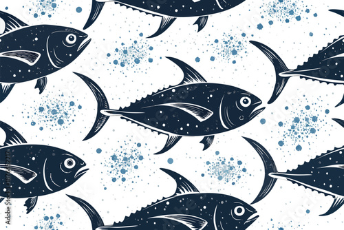Vivid Hand Drawn Tuna Silhouette Pattern Vivid