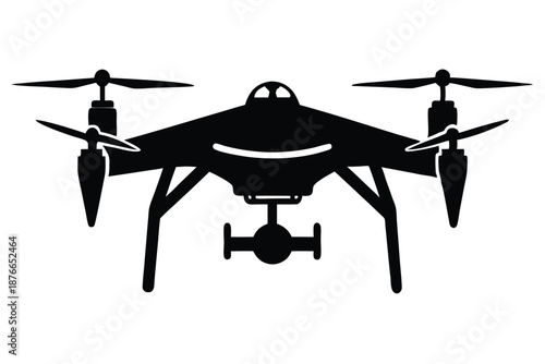 Abstract Drone Silhouette Symbol for Innovative Aerospace Engineering and Wireless Flight Technology Designs