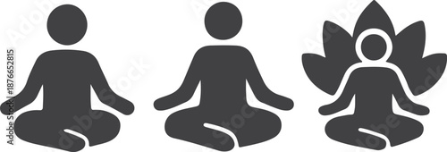 People meditating in serene lotus position with peaceful surroundings