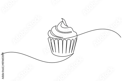 Minimalist cupcake continuous one line art drawing vector illustration