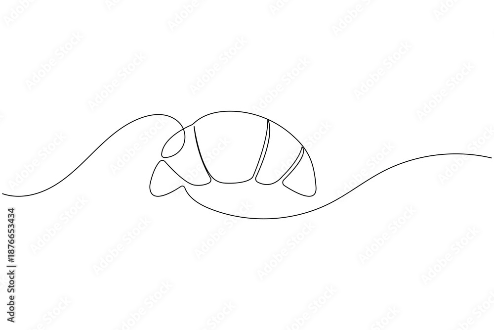 Obraz premium Minimalist continuous line art of a fresh croissant pastry for bakery branding