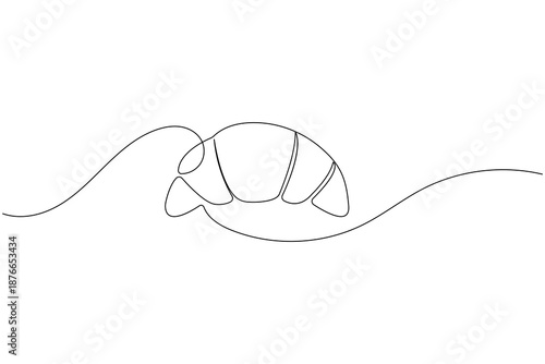 Minimalist continuous line art of a fresh croissant pastry for bakery branding