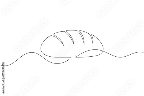 Minimalist one line art drawing of a fresh bread loaf for bakery design