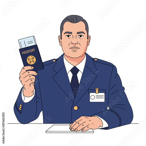 Border Control Officer Holds Passport for Inspection