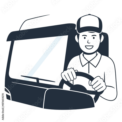 Happy Trucker Driving A Semi Truck