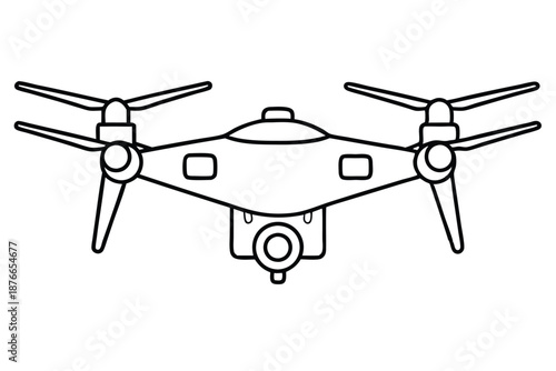 Front View Perspective of an Unmanned Aerial Vehicle UAV Vector Icon in Black and White Professional Illustration Style