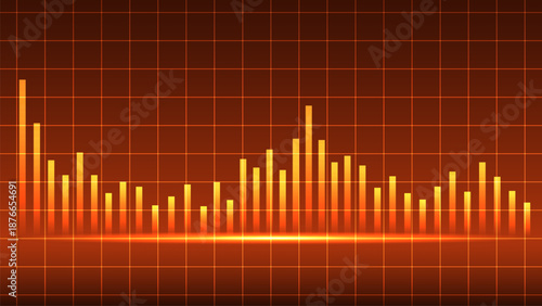 Glowing orange soundwave graph on grid background, representing audio levels or data visualization