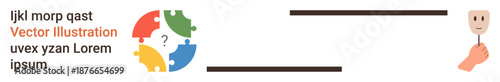 Problem solving, identity, self-discovery, decision-making, anonymity, personal growth. Puzzle with question mark and hand holding mask. Problem solving and identity concept
