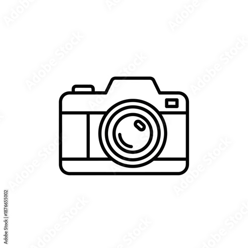 Minimalist camera icon, simple outline symbol of photography and creativity