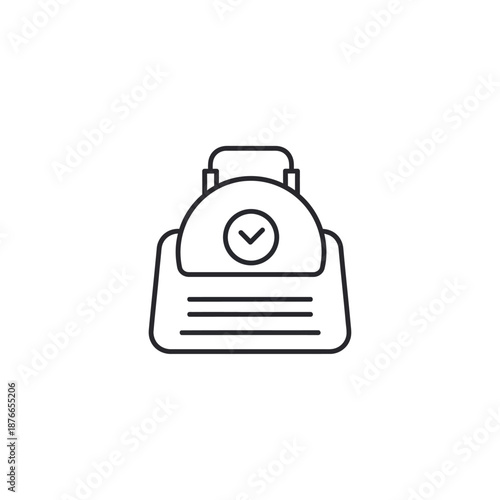 Minimalist icon of a travel duffel bag with checkmark symbol