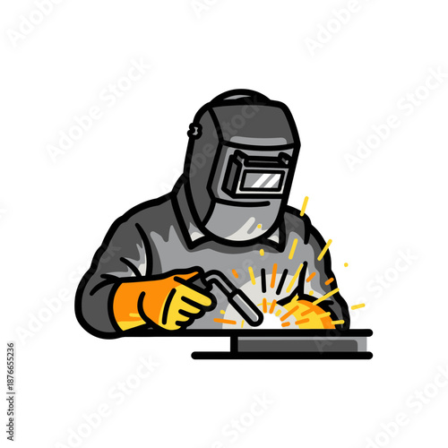 Welder working with sparks and equipment