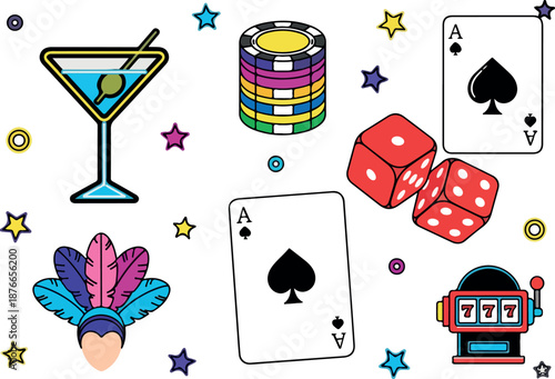 Fun Casino Night Casino Games, Cocktail, and Carnival Headband Vector Illustration