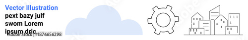 Cloud shape, gear, linear cityscape suggest technology, development, integration, automation, infrastructure, innovation and urbanization. Ideal for tech banners planning tools simple landing page