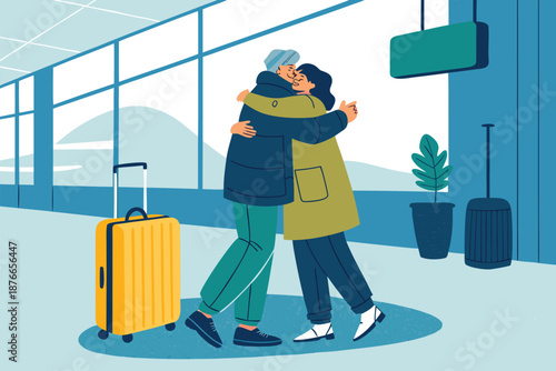 Airport Hug Reunion Arrival Gate Ill