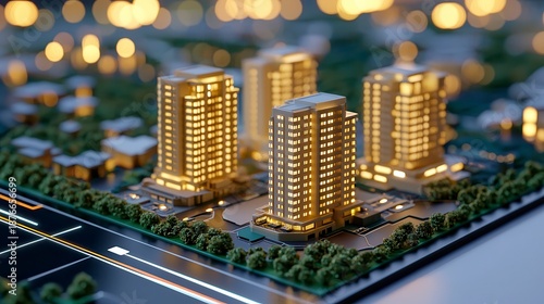 Night Cityscape Illuminated Modern High Rise Buildings