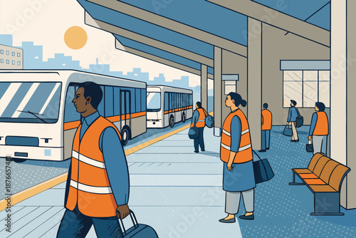 Bus Terminal Platform Boarding Moment Fla