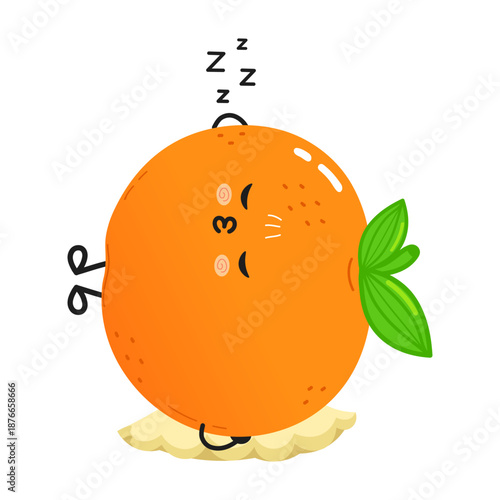 Sleeping orange fruit character resting on pillow