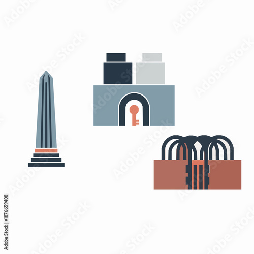 Iranian government role icons vector illustration with flat leadership and parliament symbols isolated