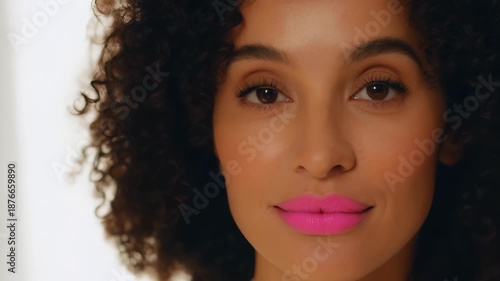 Wallpaper Mural Close-up of a woman with curly hair and bright pink lips Torontodigital.ca