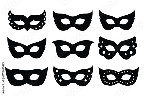 Set of carnival masks silhouettes, Mardi Gras masquerade mask icon vector