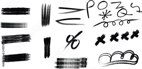 A collection of hand drawn artistic strokes and symbols