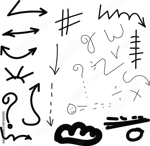 A collection of hand drawn arrows and punctuation marks